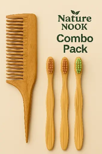 (Wide kacchi neem comb+trio toothbrush pack)